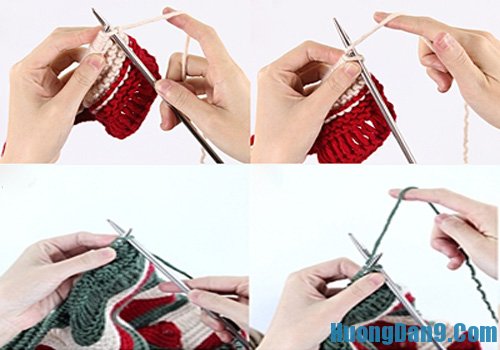 Cách đan khăn len ống ba màu